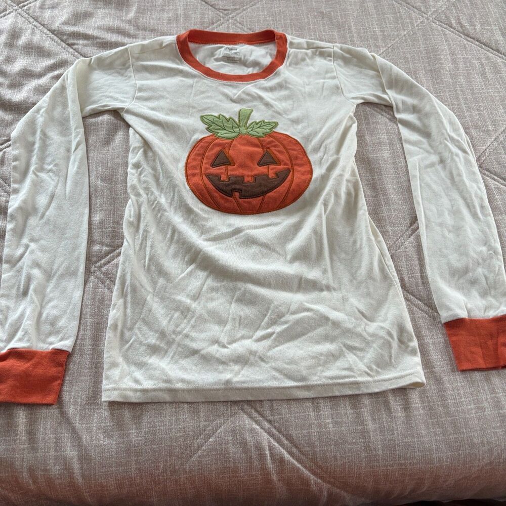 Gymboree Girls Halloween Pumpkin Pajama Set Top & Striped Leggings Size 14